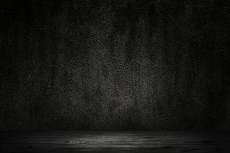 Dark room with wooden floor concrete wall backgroundの写真素材