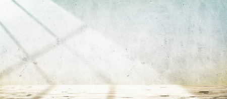 Wooden floor over concrete wall with sunlight from window backgroundの写真素材