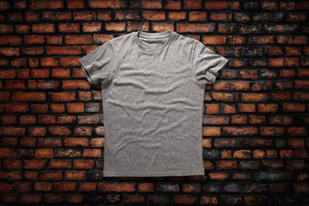 Grey shirt over brick wal backgroundの写真素材