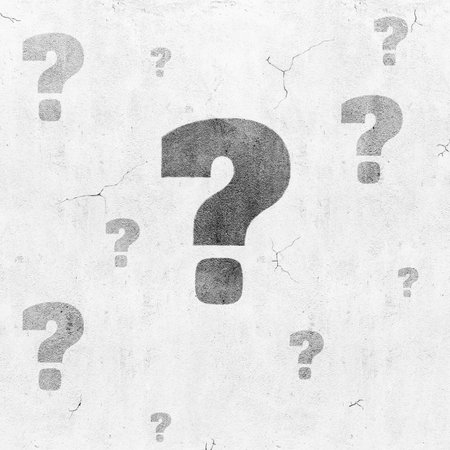 Blank concrete grey wall background with question sign