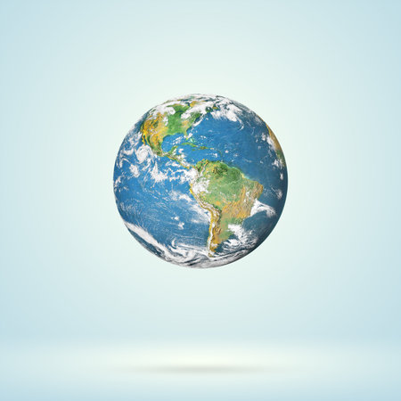 Earth globe over white blue background.の写真素材