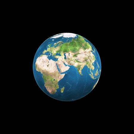 Earth globe with clouds over black background.の写真素材