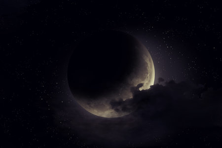 Night sky with moon and stars. Beauty nature background.の写真素材