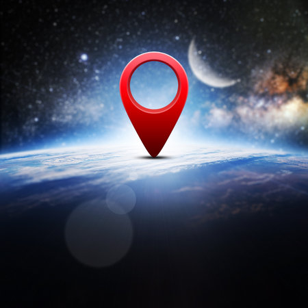 Earth globe with geo pins over it.の写真素材
