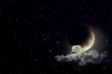 Night sky with stars and moon.の写真素材