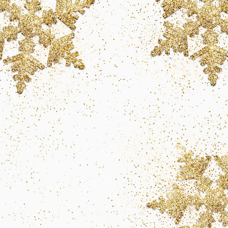 Golden glitter snowflakes christmas holiday cardの写真素材