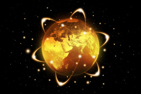 Network over earth globe.の写真素材