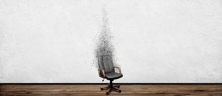 Black leather armchair disappear in room. Business fail position concept backgroundの写真素材