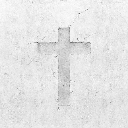 Blank concrete grey wall background with cross symbol