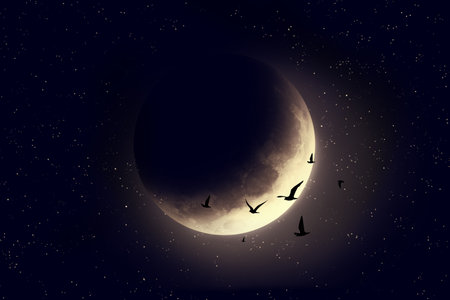 Night cloud sky with moon and stars. Beauty nature background.の写真素材