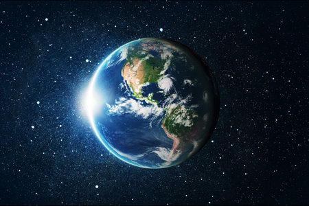 Earth globe over star space background.の写真素材