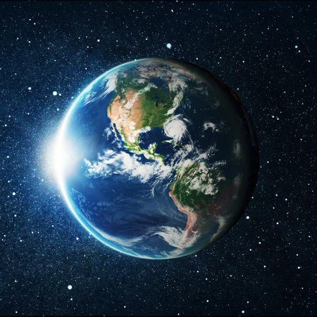 Earth globe over star space background.の写真素材