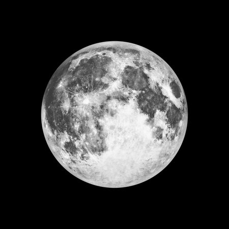 Full moon in space over black background.の写真素材