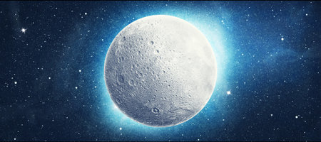 Full moon in space over stars background.の写真素材