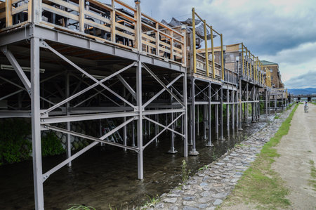 Detail Of A Terrace Along The Kamo River Kyoto Japan 2015のeditorial素材