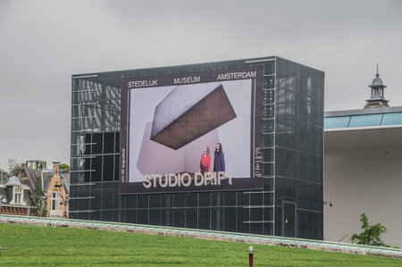 Parking Lot Of The Stedelijk Museum With A Billboard Amsterdam The Netherlands 2018のeditorial素材