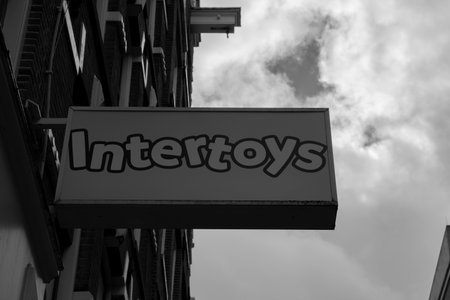 Billboard Intertoys At Amsterdam The Netherlands 2019 In Black And Whiteのeditorial素材