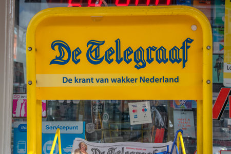 Billboard Selling De Telegraaf Newspaper At Amsterdam The Netherlands 2019のeditorial素材