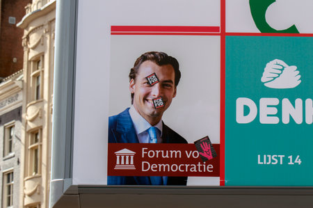 Billboard Political Party Forum Voor Democatie With FCK Stickers At Amsterdam The Netherlands 2019のeditorial素材