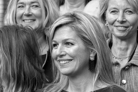 Close Up Queen Maxima At The Museum Van Loon At Amsterdam The Netherlands 2019 In Black And Whiteのeditorial素材
