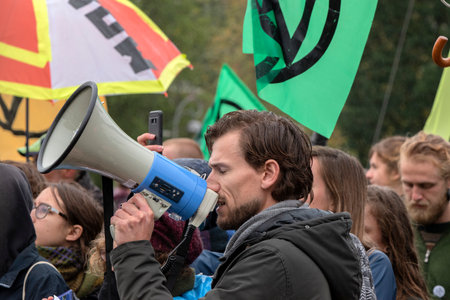 Spokesman At The Blauwebrug At The Climate Demonstration From The Extinction Rebellion Group At...