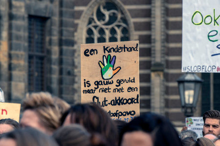 Billboards At The Demonstration For Better Education 6 November Dam Square Amsterdam The Netherlands 2019のeditorial素材