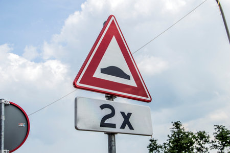 Traffic Sign Watch Out Two Bumps In The Street At Diemen The Netherlands 2018の写真素材