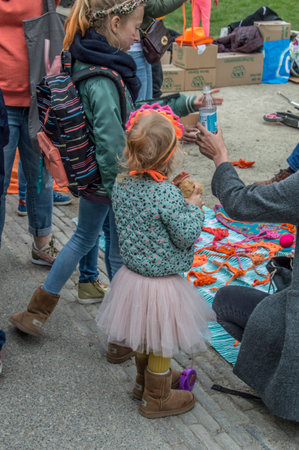 Children Enjoying At The Vondelpark On Kingsday Amsterdam The Netherlands 2018のeditorial素材