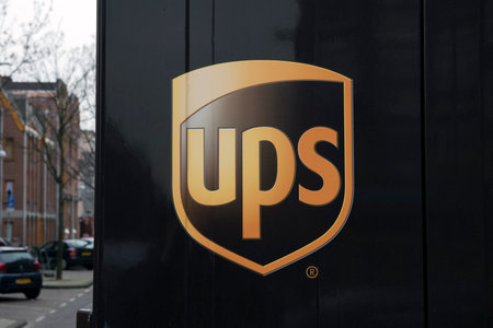 Backside Of A UPS Company Van At Amsterdam The Netherlands 2019のeditorial素材