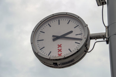Clock With Amsterdam Logo At Amsterdam The Netherlands 2018のeditorial素材