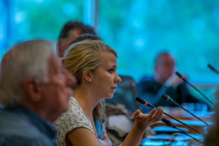 Close Up Of Eva Akerboom City Councilor Of At The Raadszaal Amsterdam The Netherlands 2019のeditorial素材