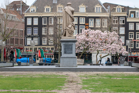 Empty Rembrandtplein Due To The Coronavirus Outbreak At Amsterdam The Netherlands 2020のeditorial素材