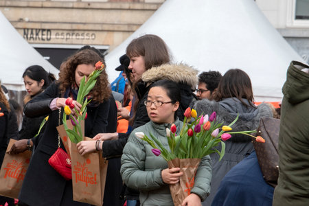 Bag With Tulips At The National Tulip Day At Amsterdam The Netherlands 2020