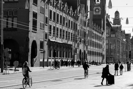 Empty Street In The Sun Due To The Coronavirus At Amsterdam The Netherlands 2020 In Black And White