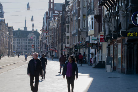 Empty Street In The Sun Due To The Coronavirus At Amsterdam The Netherlands 2020のeditorial素材
