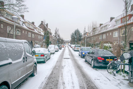 Snow At The Brinkstraat Betondorp Amsterdam The Netherlands 2019のeditorial素材