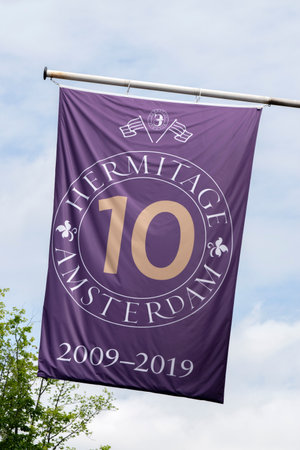 Close Up Hermitage 10 Years Museum Flag At Amsterdam The Netherlands 2019のeditorial素材