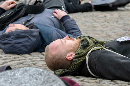 Close Up Of A Protester At The Rebellion Extinction Demonstration On The Dam At 6-1-2020 Amsterdam The Netherlands 2020のeditorial素材