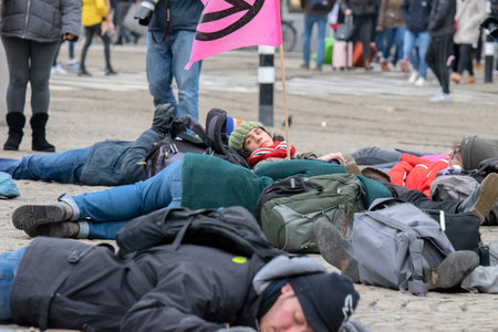 p Of A Protesters At The Rebellion Extinction Demonstration On The Dam At 6-1-2020 Amsterdam The Netherlands 2020のeditorial素材