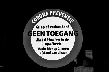 Sticker Corona Prevention Drugstore At Diemen The Netherlands 2020 In Black And White