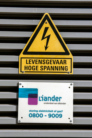 High-Voltage And Liander Sign At Amsterdam The Netherlands 2019のeditorial素材