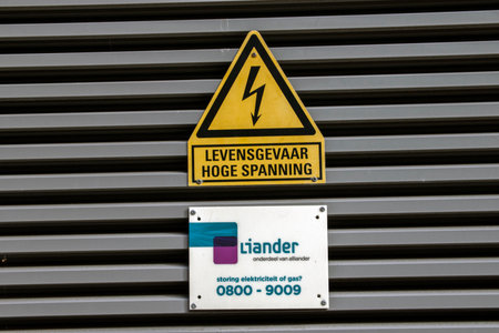 High-Voltage And Liander Sign At Amsterdam The Netherlands 2019のeditorial素材