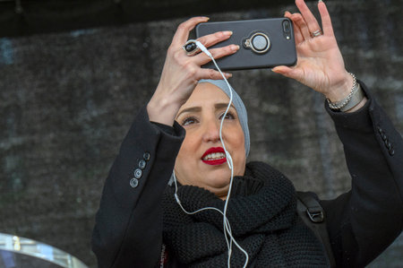 Fatima Elatik At Public Demonstration Against Massacre At Christchurch New Zealand At Amsterdam The Netherlands 17-3-2019のeditorial素材