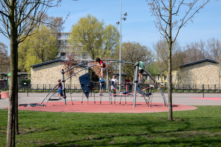 Childeren Still Play At Playground During The Corona Virus Outbreak At Amsterdam The Netherlands 2020のeditorial素材