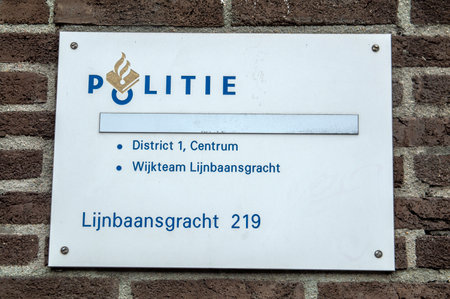 Billboard Lijnbaansgracht Police Station At Amsterdam The Netherlands 2019Billboard Lijnbaansgracht Police Station At Amsterdam The Netherlands 2019のeditorial素材