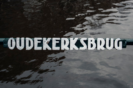 Bridge Sign Oudekerksbrug At Amsterdam The Netherlands 2020のeditorial素材