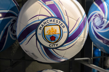 Close Up Of A Manchester City Football At Manchester England 2019のeditorial素材