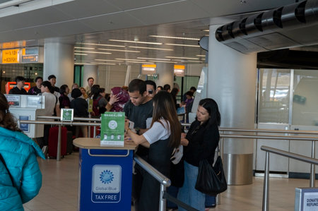 Filling Papers At Global Blue Tax Free Stand At Schiphol Airport The Netherlands 2019