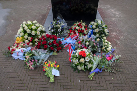 Flowers At At The Joods Verzetsmonument Monument At Amsterdam The Netherlands 2020のeditorial素材