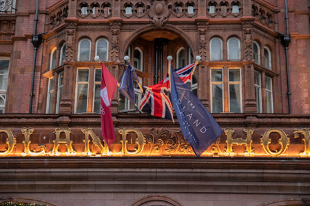 Flags On The Midland Hotel At Manchester England 2019のeditorial素材